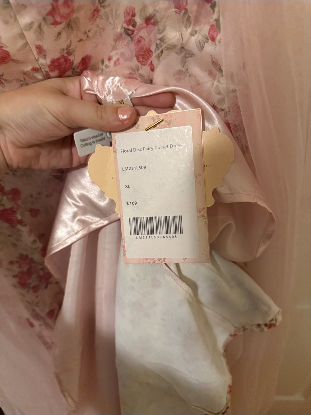 Blush Pink Floral Tulle Maxi Dress with Sheer Overlay - Picture 5 of 6